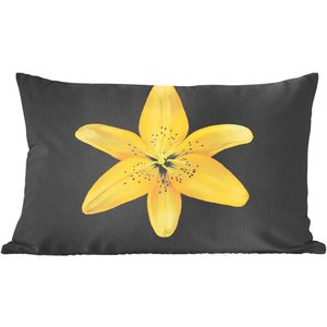 Sierkussens - Kussen - Een gele leliebloem over zwarte achtergrond - 50x30 cm - Kussen van katoen