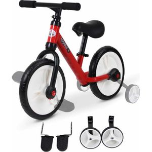 Kinderloopfiets, Loopfiets, Kinderfiets, 2-Ä°n-1, Kinderfiets Met Zijwieltjes En Pedalen, 2-5 Jaar, Zithoogte Verstelbaar, Pp, Rood, 85 X 36 X 54 Cm