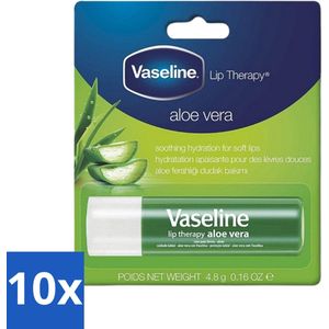 10 x Vaseline - Aloe Vera - Lip Therapy Stick - Glans & Verzachtend - 4.8 g - Hydraterende Lippenbalsem - Verzachtende Lippenbalsem - Transparante Glans - Lip Stick