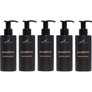 Shampoo White Lotus 300 ml - met pomp - zwarte fles - set van 5 stuks - voordeelverpakking - haarverzorging