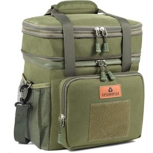 Grote geïsoleerde lunchtas voor heren en volwassenen, waterdicht en lekvrij, duurzaam voor werk en picknick, 16 liter, in legergroen