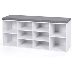 FurnStar - Schoenenbank met kussen - opbergbank met gevoerde zitting - halbank met 10 compartimenten - voor slaapkamer - 104x30x48 cm - wolkenwit en duifgrijs