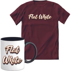 T-Shirtknaller T-Shirt met Koffiemok | Flat White - Koffie Kleding | Heren / Dames Shirt met Mok Cadeau | Kleur rood | Maat XXL