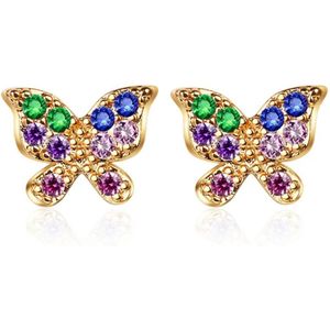 Vlinder oorknopjes - oorbellen - goudkleurig - multikleur Zirkonia - dames - cadeau voor vrouw - Liefs Jade