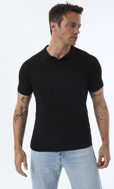 Felix Hardy Tricot Polo Shirt Korte Mouwen Heren Zwart - 2Xl