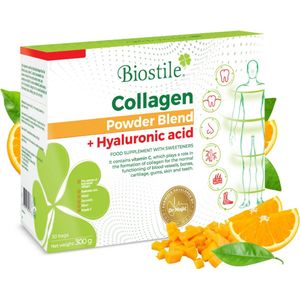 Biostile – Collageen Poeder Blend Met Hyaluronzuur – 5 Bronnen Gehydrolyseerd Collageen – Hyaluronzuur - Vitamine C – 30 Zakjes