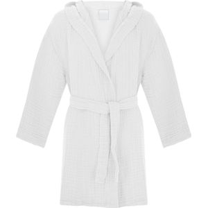 Badjas kind met capuchon - Mousseline 100% katoen - kinderbadjas voor jongens en meisjes - Douche & Zwembad & Strand - wit 7/8 jaar