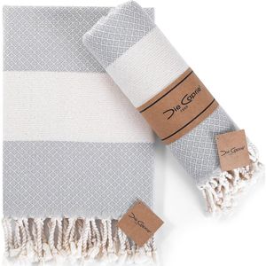Die Caprie Diamond Grijs - Handdoeken -Valentijn cadeautje voor hem & haar!- 100% Katoen - Set van 2 - Sneldrogend en Lichtgewicht - Turkse Hamamdoeken - 40x100 cm