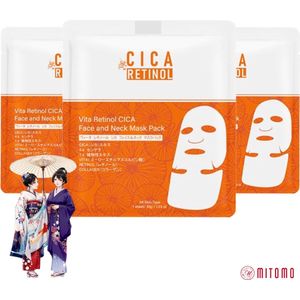 Mitomo - Cica Vita Retinol Gezichtsmasker - Retinol Masker - Voor Gezicht en Hals - Anti Aging Sheet Mask - 3 x 35g