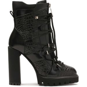 Black embossed leather boots