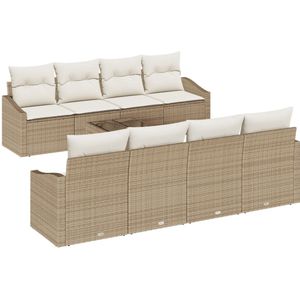 vidaXL - 9-delige - Tuin - Sofa - Set - met - Kussens - Beige - Poly - Rattan