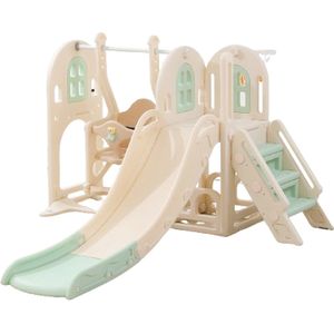 Speeltoestel Toren Pastel Mint Groen Offwhite met glijbaan en Schommel voor binnen en buiten - Baby - Peuter - Kleuter - Cadeau - 1 jaar - 2 jaar - 3 jaar - Sinterklaas - Kerst - Jongen - Meisje - Schuifaf