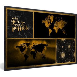 Fotolijst incl. Poster - Wereldkaart - - Luxe - Goud - 30x20 cm - Posterlijst