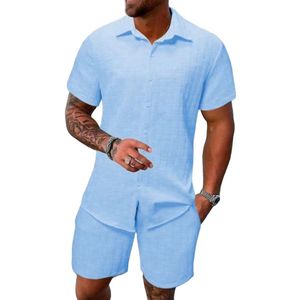 Zomer Set Design Heren - Blauw - Oversized Blouse - Korte Broek - Korte Mouwen