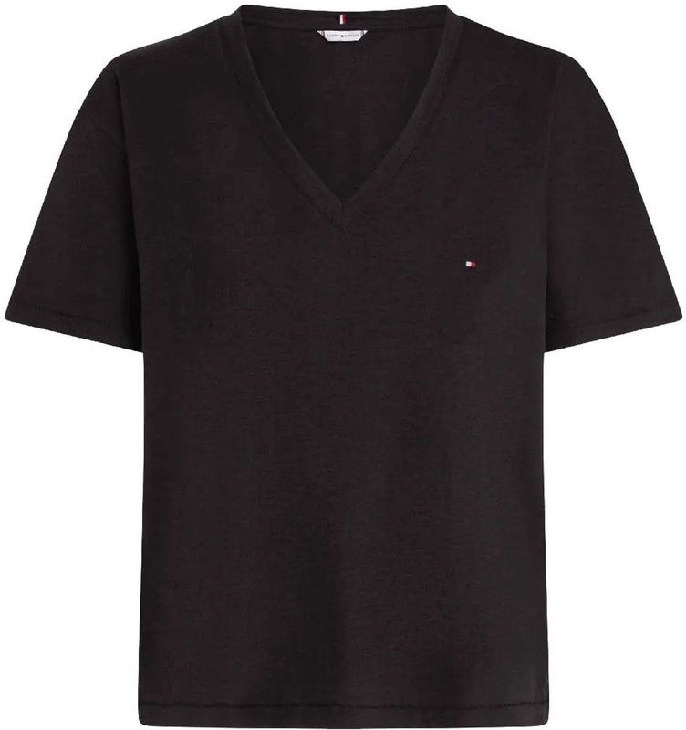 Tommy Hilfiger - Slub Cropped T-shirt - Wit - Korte Mouwen - V-hals