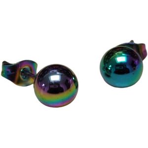 Aramat Jewels - Bolletjes Oorbellen - Regenboogkleur - Chirurgisch Staal - 7mm - Unisex - Kleurrijke Sieraden - Cadeau - Vrolijk - Trendy - Man - Vrouw - Multi