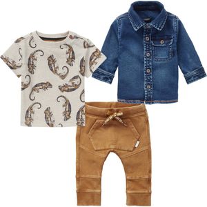 Noppies - Kledingset - 3delig - Jogdenim Blouse - Sweatpants - Shirt - Maat 80