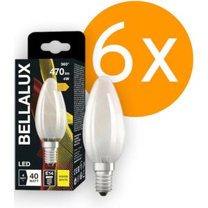 6 stuks | Bellalux LED kaarslamp 4W 470lm 2700K Mat Niet-Dimbaar | E14 | Extra Warm Wit | 4 watt | 15.000 Branduren