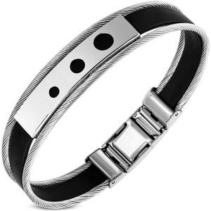 Amanto Armband Geoff B - 316L Staal - Kabel - Rubber - 12mm - 20cm