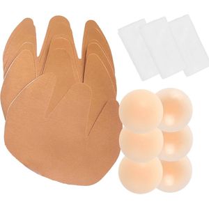 POMAMZ 3-pack plakbeha push-up borstlifting, zelfklevende beha zonder bandjes voor grote cupmaten – kleding zonder rug – incl. 3 paar siliconen tepelcovers (beige)