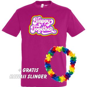 T-shirt Happy Together Regenboog | Love for all | Gay pride | Regenboog LHBTI | Fuchsia | maat 5XL