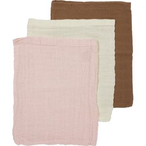 Meyco Baby Uni washandjes - 3-pack - hydrofiel - offwhite/soft pink/toffee - 20x17cm