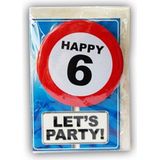 Happy Birthday kaart met button 6 jaar