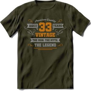 33 Jaar Legend T-Shirt | Goud - Zilver | Grappig Verjaardag Cadeau | Dames - Heren | - Leger Groen - M