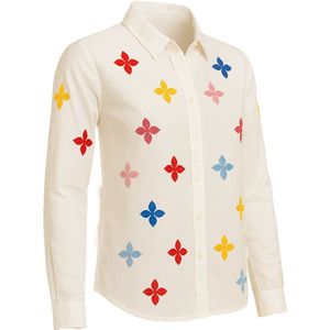 Suzzy & Milly Vrolijke Blouse – Witte Blouse met Kleurrijke Geborduurde Bloemen - L