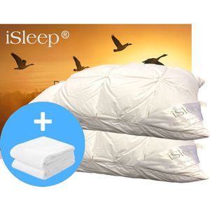 iSleep DownUnder Hoofdkussen Medium Set - (2 Kussens + 2 Moltonslopen) - 60x70cm