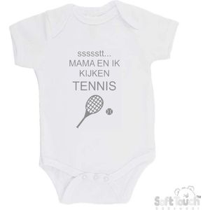 100% katoenen Romper ""ssssstt... Mama en ik kijken tennis"" Unisex Katoen Wit/grijs Maat 62/68