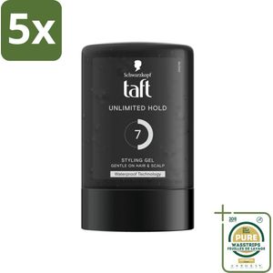 5 x Taft - Unlimited Hold 7 - Styling Gel - Onbegrensde hold - 300 ml - Grootverpakking - Unlimited Hold Gel - Waterbestendig Haar Gel - Hold Level 7/15 - Vegan Haar Gel - Sport Haar Gel
