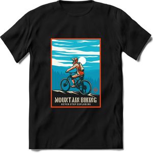 Mountain Biking | TSK Studio Mountainbike kleding Sport T-Shirt | Blauw - Oranje | Heren / Dames | Perfect MTB Verjaardag Cadeau Shirt Maat L