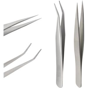 Professionele Pincet - Set Van 2 Stuks - Voor Splinter - Wimper - Haar - Neus - Gezicht - Wenkbrauw - Pincet Trimmer - Epileren - Epileren - Epileer - Epileer Pincet - Professionele Wenkbrauw Pincet - Zilver - Recht / Gebogen - Set van 2