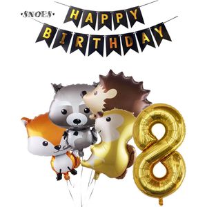 Snoes Ballonnen Plus nummer ballon 8 Jaar Set Bosdieren Pakket – Dieren Feestpakket Cijferballon 8 - Kinderverjaardag Versiering