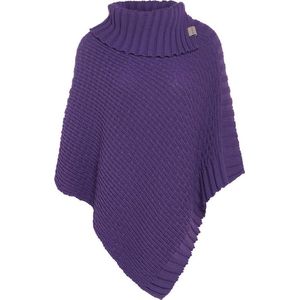 Knit Factory Nicky Gebreide Poncho - Met sjaal kraag - Dames Poncho - Gebreide mantel - Paarse winter poncho - Purple - One Size