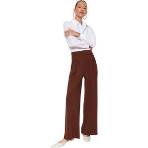 Trendyol Yunus Grijze Klittenbandsluiting, Hoge Taille, Geplooide Wijde Pijpen/Wijd Gesneden Gebreide Broek Twoaw24Pl00177