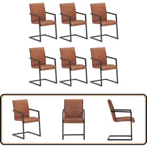 vidaXL Eetkamerstoelen 6 st echt leer bruin Retro Meubels - Eetkamerstoelen - Lederen Stoelen - Vintage Stoelen - Salontafel
