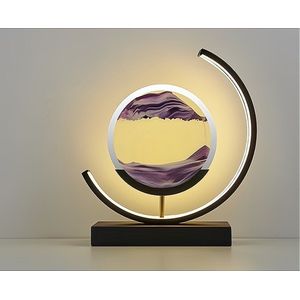 Zandkunst met lamp - Tafellamp - Sand Art - Zandloper - Nachtlamp - Bedlamp 29 cm - Paars