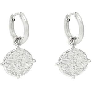 Luxe oorbellen met bedel met mooie print - earrings - kleur zilver - stainless steel - moederdag cadeau tip - kerst kado - waterproof