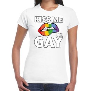 Kiss me I am gay t-shirt wit dames - feest shirts dames - gaypride kleding S