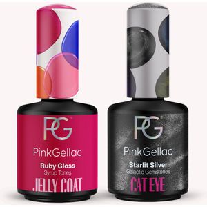 Pink Gellac Jelly Coat Gellak Set - Ruby Gloss & Starlit Silver - 2 x 15ml Gel Nagellak - Gel Nagels Producten Voordeel Bundel