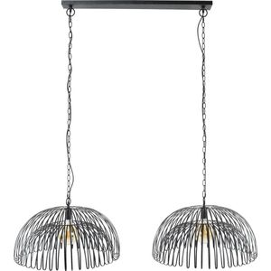 Industriële hanglamp Bend | 2 lichts | charcoal / zwart | metaal | 143x62 cm | in hoogte verstelbaar tot 150 cm | eetkamer / woonkamer | modern / robuust design