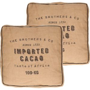 Atmosphera Vloerkussen Cacao - 2x - Jute - beige - 40 x 40 x 12 cm - vierkant - extra dik -zitkussen