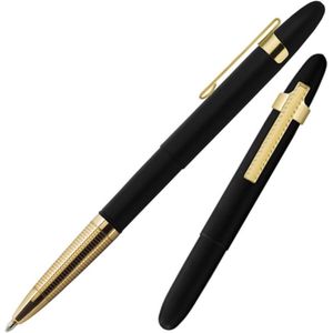 Bullet Space Pen, Mat Zwart met Goudkleurige Vingergreep en Gouden Clip (#400B-GFG-GCL)