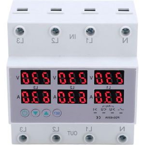 3 Phase Din Rail Voltmeter Ammeter Multitester AC 390‑500V Automatic Surge Protection for Overcurrent (63A)