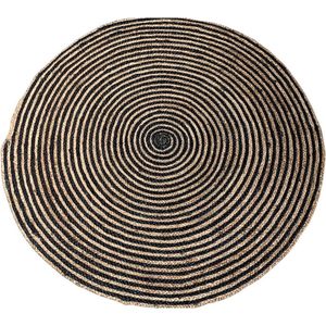 Rocaflor - Vloerkleed -Jute - rond -150 cm- gestreept -bruin-zwart