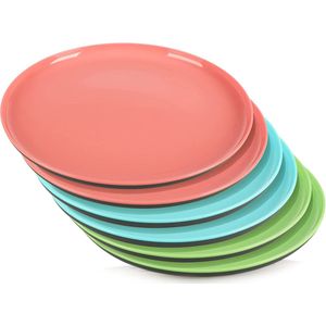 6 x borden in bonte kleuren, picknick- en barbecueaccessoires, campingservies, ruimtebesparing, hygiënisch en herbruikbaar servies (6 stuks, large, blauw, roze)