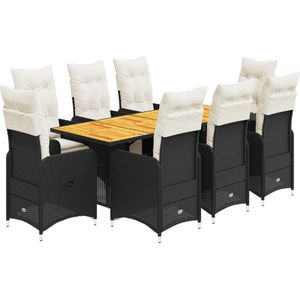 vidaXL - 9-delige - Bistroset - met - kussens - poly - rattan - zwart