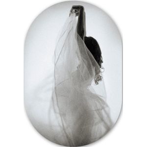 Vrouwen - Jurk - Dansen - Zwart wit Kunststof plaat (3mm dik) - Ovale spiegel vorm op kunststof
